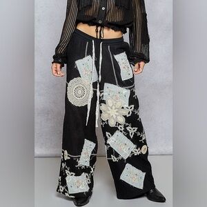 New POL Black and Cream Patchwork Pants